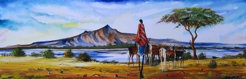 アフリカ人 Painting - アフリカのナイバシャ湖近くでの放牧